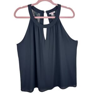 Pinky Black Chiffon Sleeveless Racerback Lace Lightweight Lined Y2K Blouse Sz XL